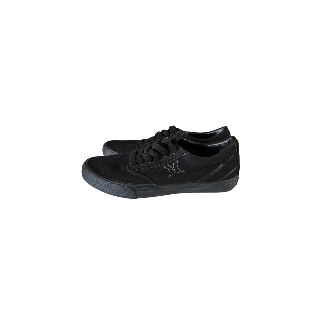 Hurley Mens‎ Low Top Canvas Sneakers Triple Black Skater Shoes Round Toe